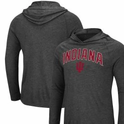 Colosseum Men's Heathered Charcoal Indiana Hoosiers Big & Tall Wingman Raglan Long Sleeve Hoodie T-Shirt