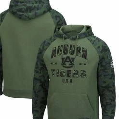 Colosseum Men's Olive/Camo Auburn Tigers OHT Military Appreciation Raglan Pullover Hoodie