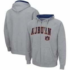 Colosseum Men's Heathered Gray Auburn Tigers Arch & Logo 3.0 Full-Zip Hoodie