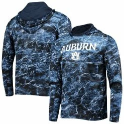Men's Colosseum Navy Auburn Tigers Mossy Oak SPF 50 Performance Long Sleeve Hoodie T-Shirt