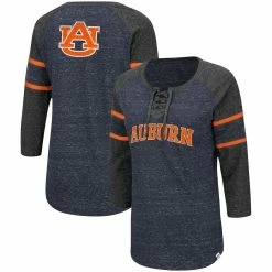 Colosseum Women's Navy/Heathered Charcoal Auburn Tigers Scienta Pasadena Raglan 3/4 Sleeve Space Dye Lace-Up T-Shirt