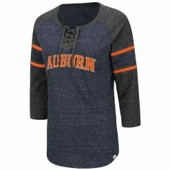Colosseum Women's Navy/Heathered Charcoal Auburn Tigers Scienta Pasadena Raglan 3/4 Sleeve Space Dye Lace-Up T-Shirt -Colosseum Shop DSCO1136774547 1320 ALT2
