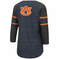 Colosseum Women's Navy/Heathered Charcoal Auburn Tigers Scienta Pasadena Raglan 3/4 Sleeve Space Dye Lace-Up T-Shirt -Colosseum Shop DSCO1136774547 1320 ALT3