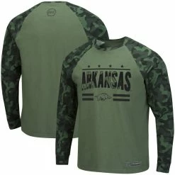 Men's Colosseum Olive/Camo Arkansas Razorbacks OHT Military Appreciation Raglan Long Sleeve T-Shirt
