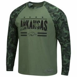 Men's Colosseum Olive/Camo Arkansas Razorbacks OHT Military Appreciation Raglan Long Sleeve T-Shirt -Colosseum Shop DSCO1136777531 2068 ALT2