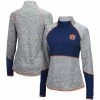 Colosseum Women's Heathered Gray/Navy Auburn Tigers Color Block Space-Dye Raglan Quarter-Zip Top
