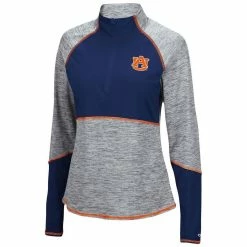 Colosseum Women's Heathered Gray/Navy Auburn Tigers Color Block Space-Dye Raglan Quarter-Zip Top -Colosseum Shop DSCO1136778045 1927 ALT2