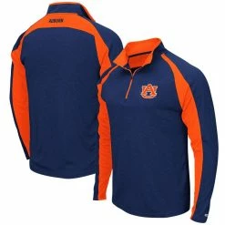 Colosseum Men's Heathered Navy Auburn Tigers The J. Peterman Quarter-Zip Pullover Jacket