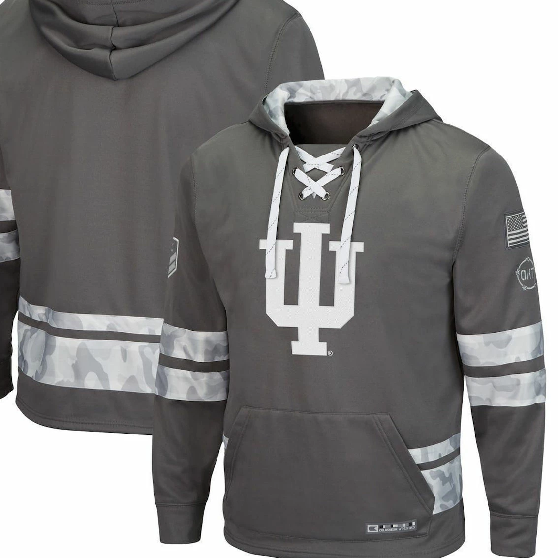 Colosseum Men's Gray Indiana Hoosiers OHT Military Appreciation Lace-Up Pullover Hoodie 1 Colosseum Men's Gray Indiana Hoosiers OHT Military Appreciation Lace-Up Pullover Hoodie
