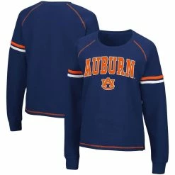 Colosseum Women's Navy Auburn Tigers Sweep Pass Sleeve Stripe Raglan Pullover Sweatshirt