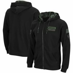 Colosseum Men's Black Indiana Hoosiers OHT Military Appreciation Waffle Full-Zip Hoodie