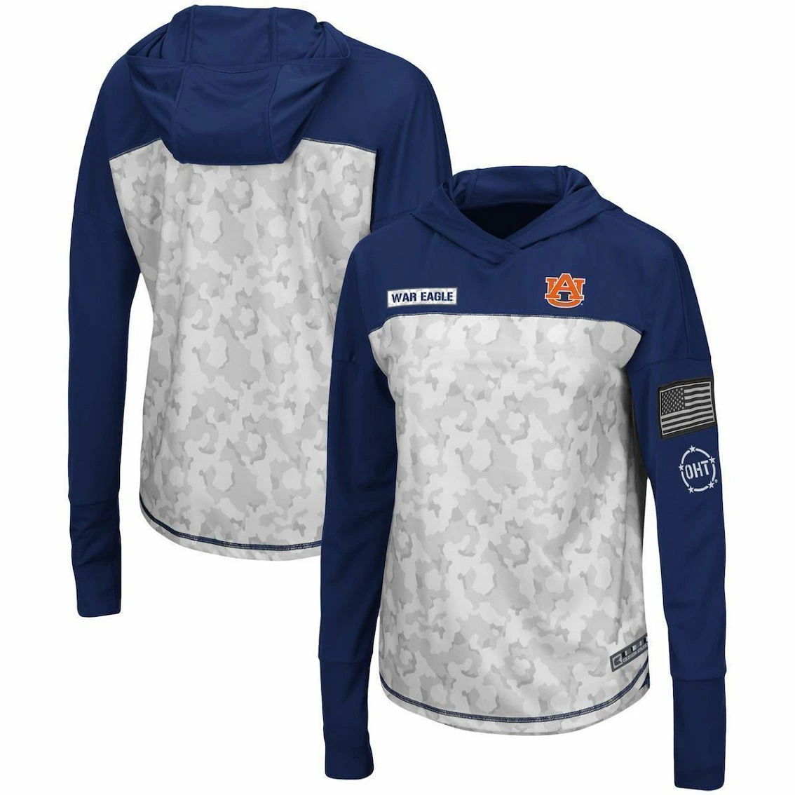 Colosseum Women's Gray/Navy Auburn Tigers OHT Military Appreciation Mission Arctic Camo Hoodie Long Sleeve T-Shirt 1 Colosseum Women's Gray/Navy Auburn Tigers OHT Military Appreciation Mission Arctic Camo Hoodie Long Sleeve T-Shirt