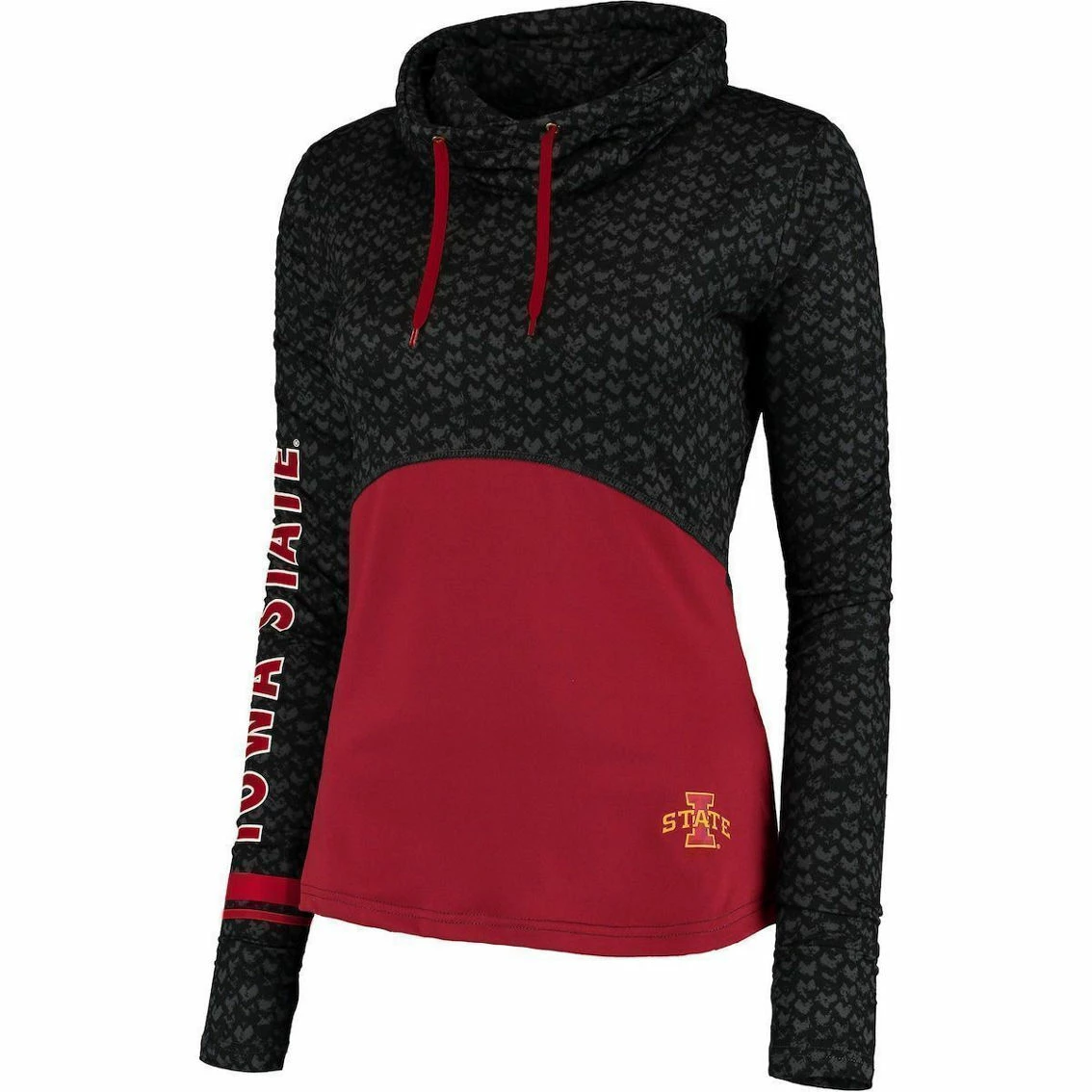 Colosseum Women's Black/Cardinal Iowa State Cyclones Scaled Cowl Neck Pullover Hoodie 3 Colosseum Women's Black/Cardinal Iowa State Cyclones Scaled Cowl Neck Pullover Hoodie - Image 3