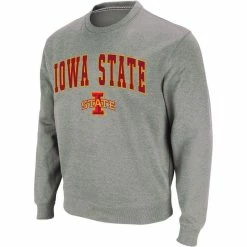 Colosseum Men's Heather Gray Iowa State Cyclones Arch & Logo Crew Neck Sweatshirt -Colosseum Shop DSCO1137693514 1927 ALT2