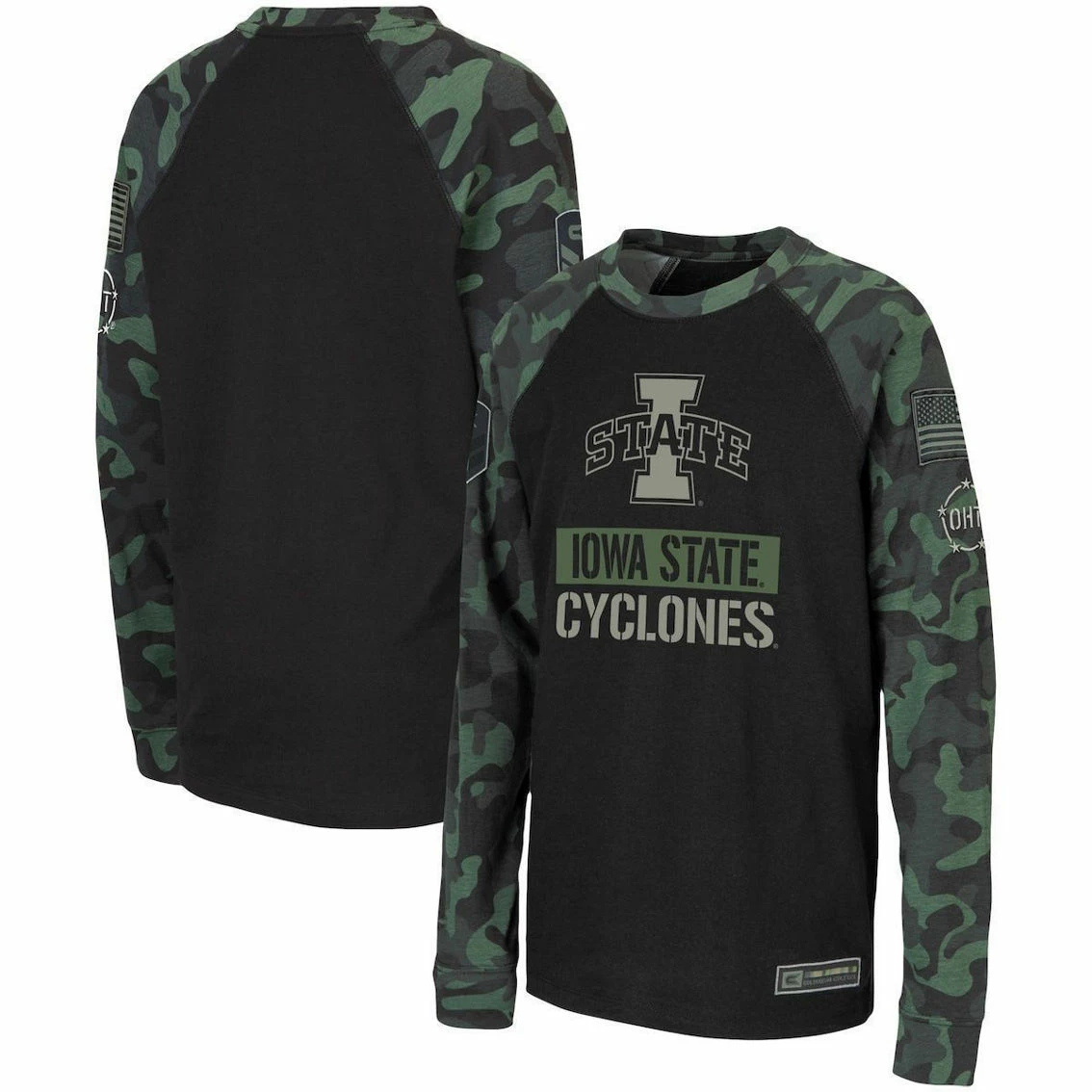 Colosseum Youth Black/Camo Iowa State Cyclones OHT Military Appreciation Team Raglan Long Sleeve T-Shirt 2 Colosseum Youth Black/Camo Iowa State Cyclones OHT Military Appreciation Team Raglan Long Sleeve T-Shirt - Image 2