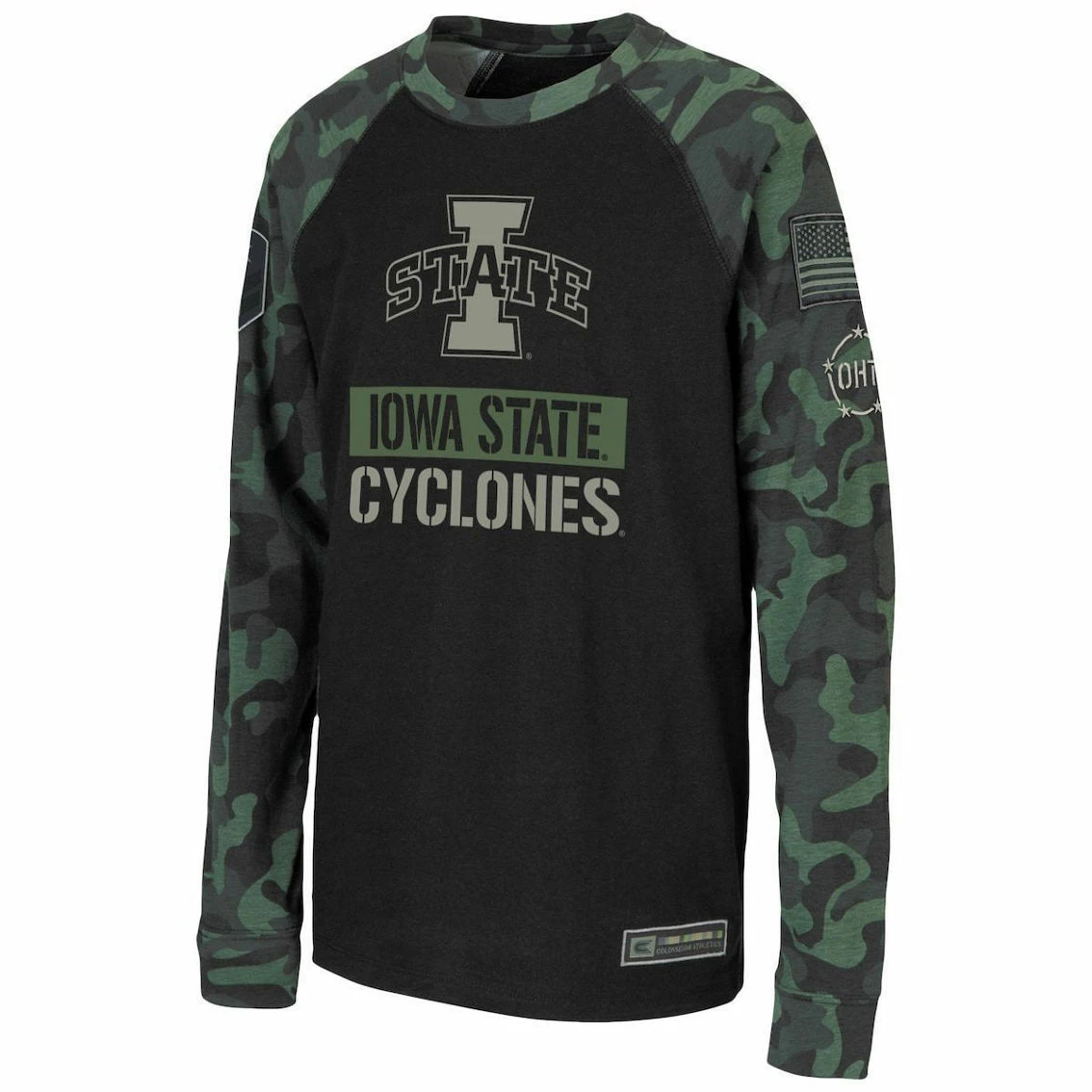 Colosseum Youth Black/Camo Iowa State Cyclones OHT Military Appreciation Team Raglan Long Sleeve T-Shirt 3 Colosseum Youth Black/Camo Iowa State Cyclones OHT Military Appreciation Team Raglan Long Sleeve T-Shirt - Image 3