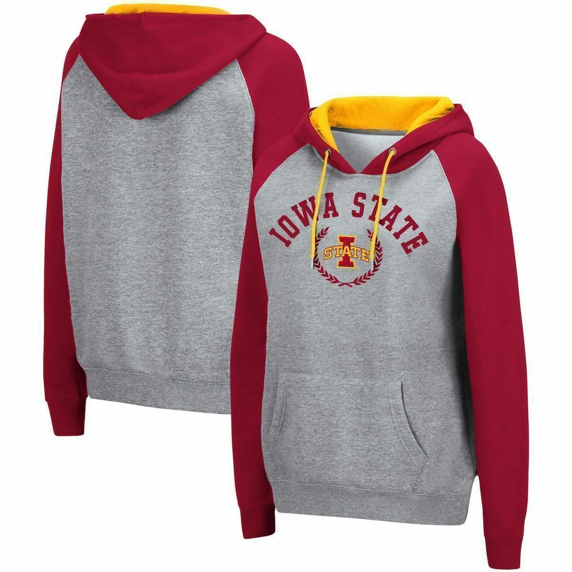 Colosseum Women's Heathered Gray Iowa State Cyclones Contrast Raglan Pullover Hoodie 2 Colosseum Women's Heathered Gray Iowa State Cyclones Contrast Raglan Pullover Hoodie - Image 2