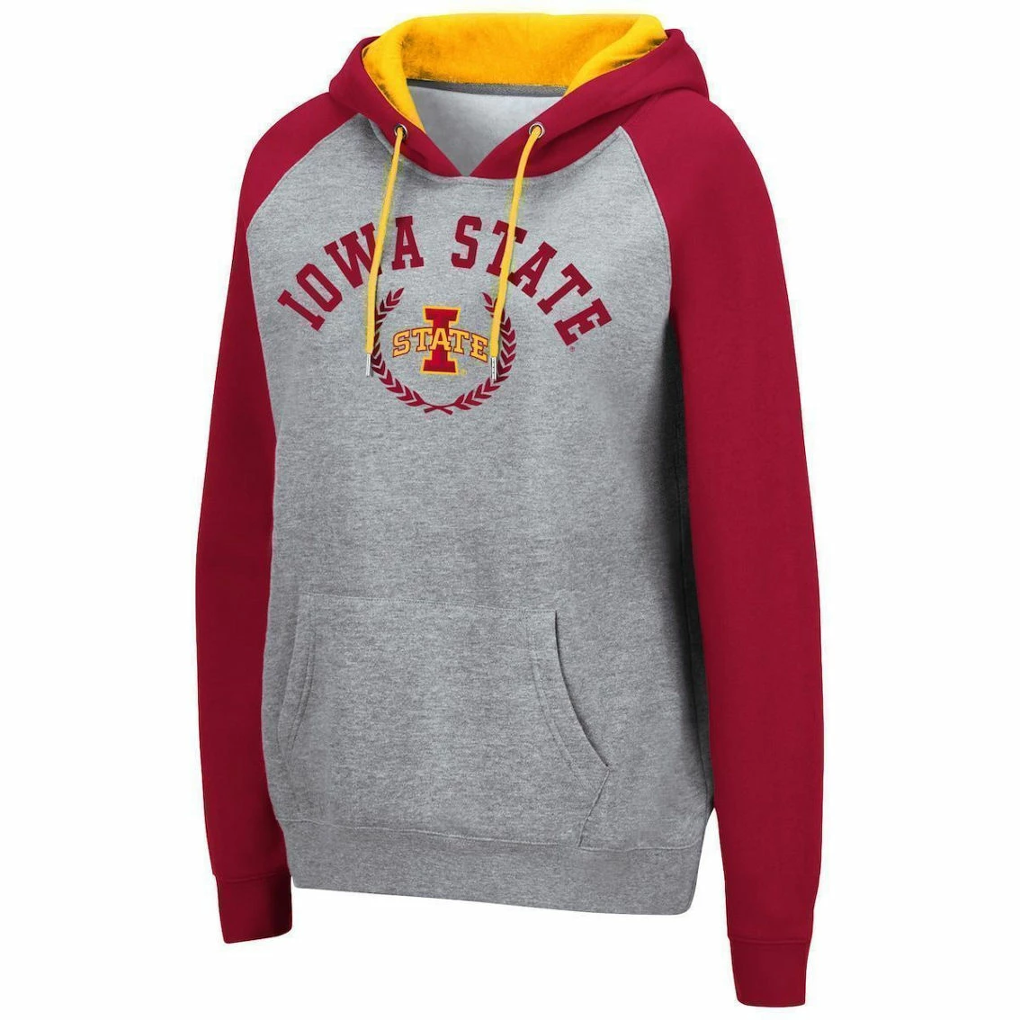 Colosseum Women's Heathered Gray Iowa State Cyclones Contrast Raglan Pullover Hoodie 3 Colosseum Women's Heathered Gray Iowa State Cyclones Contrast Raglan Pullover Hoodie - Image 3