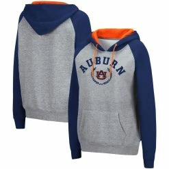 Colosseum Women's Heathered Gray Auburn Tigers Contrast Raglan Pullover Hoodie