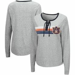 Colosseum Women's Heathered Gray Auburn Tigers Sundial Tri-Blend Long Sleeve Lace-Up T-Shirt