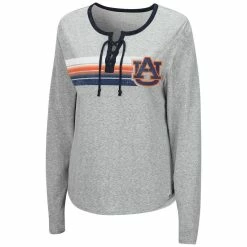 Colosseum Women's Heathered Gray Auburn Tigers Sundial Tri-Blend Long Sleeve Lace-Up T-Shirt -Colosseum Shop DSCO1140229285 1927 ALT2
