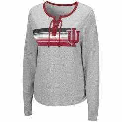 Women's Colosseum Heathered Gray Indiana Hoosiers Sundial Tri-Blend Long Sleeve Lace-Up T-Shirt -Colosseum Shop DSCO1140229472 1927 ALT2