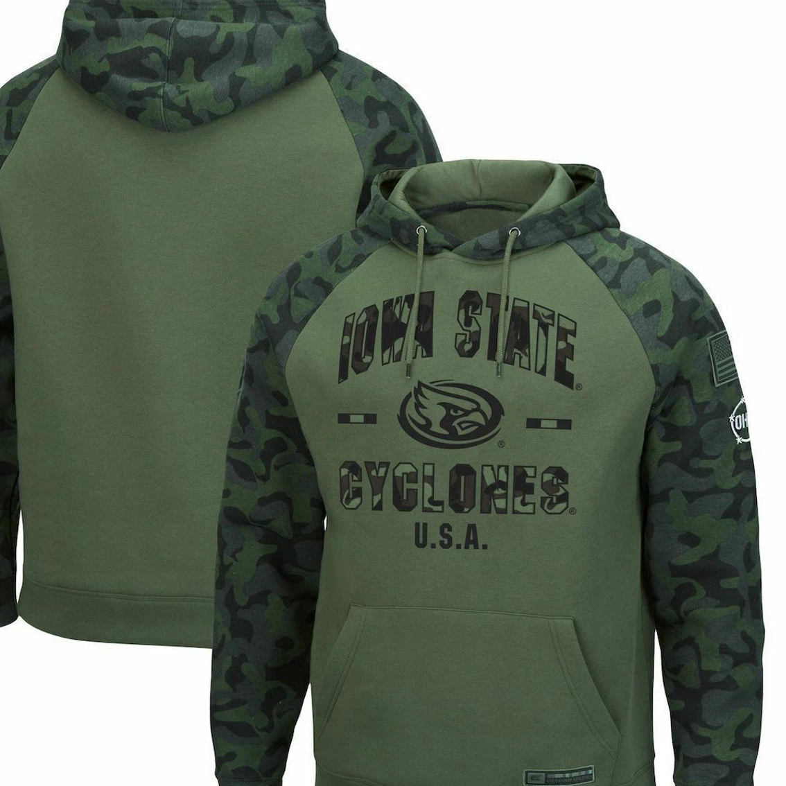Colosseum Men's Olive/Camo Iowa State Cyclones OHT Military Appreciation Raglan Pullover Hoodie 2 Colosseum Men's Olive/Camo Iowa State Cyclones OHT Military Appreciation Raglan Pullover Hoodie - Image 2