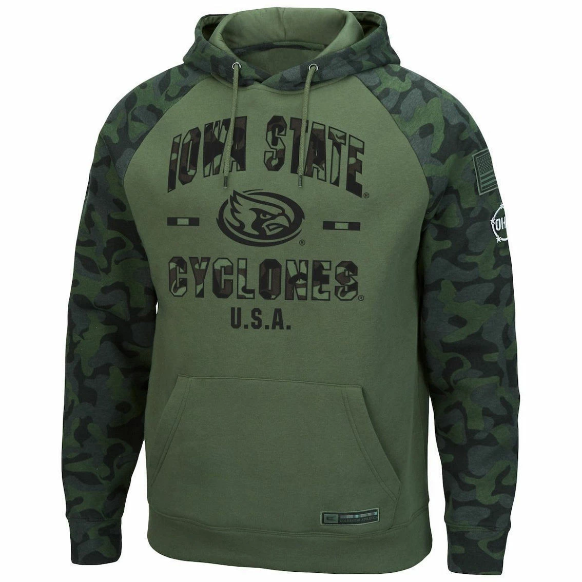 Colosseum Men's Olive/Camo Iowa State Cyclones OHT Military Appreciation Raglan Pullover Hoodie 3 Colosseum Men's Olive/Camo Iowa State Cyclones OHT Military Appreciation Raglan Pullover Hoodie - Image 3
