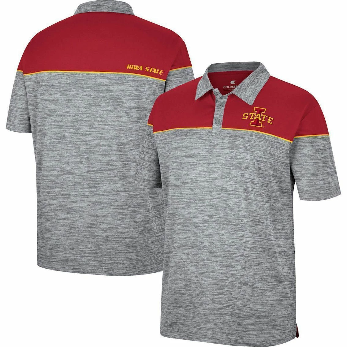 Colosseum Men's Heathered Gray/Cardinal Iowa State Cyclones Birdie Polo 1 Colosseum Men's Heathered Gray/Cardinal Iowa State Cyclones Birdie Polo