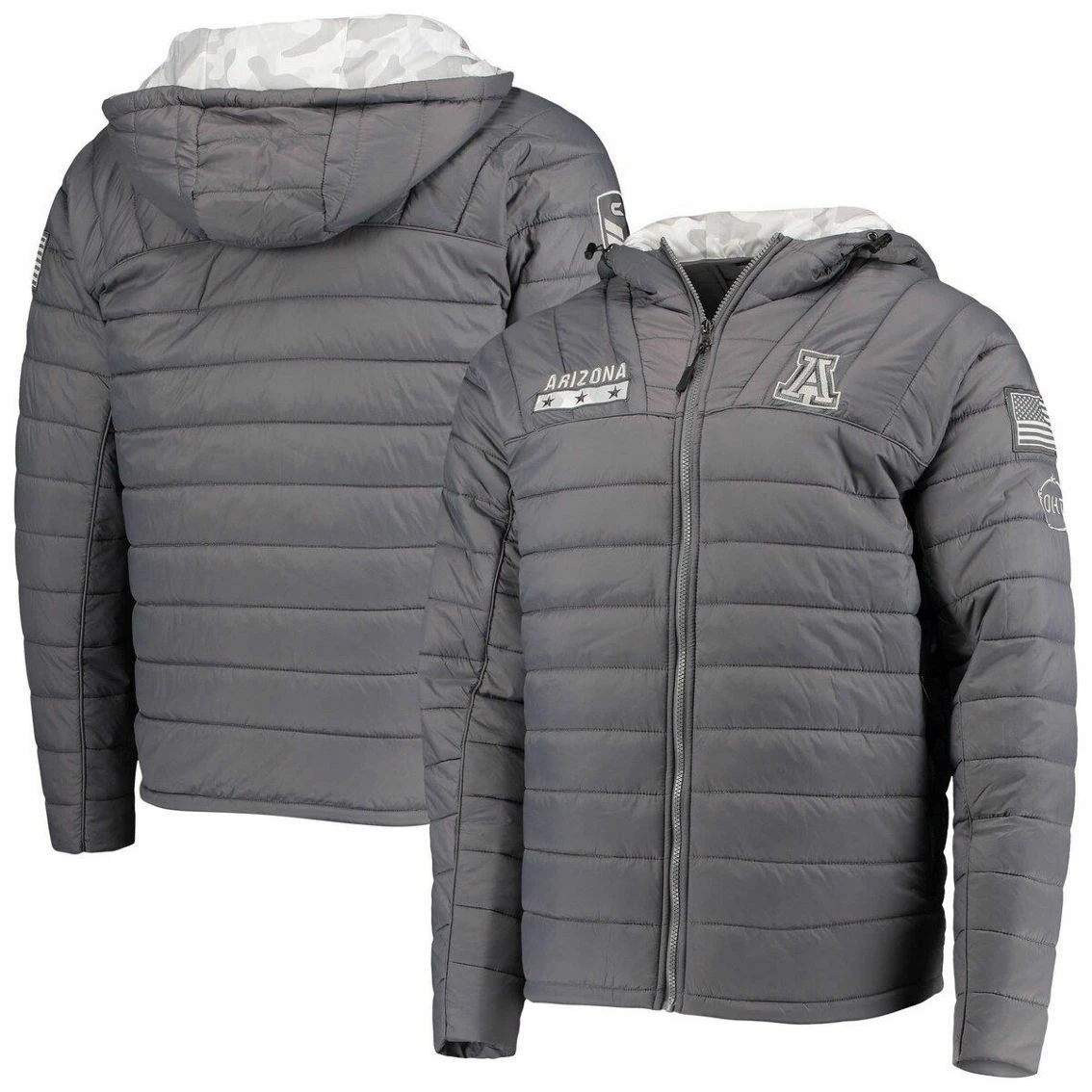 Men's Colosseum Gray/Camo Arizona Wildcats OHT Military Appreciation Iceman Snow Puffer Full-Zip Hoodie Jacket 1 Men's Colosseum Gray/Camo Arizona Wildcats OHT Military Appreciation Iceman Snow Puffer Full-Zip Hoodie Jacket