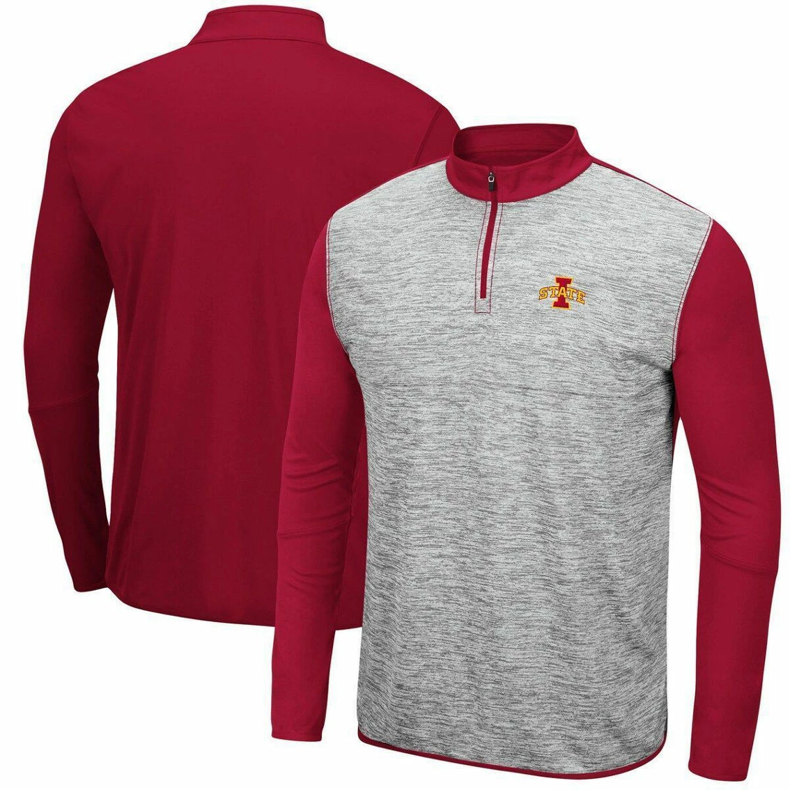 Colosseum Men's Heathered Gray/Cardinal Iowa State Cyclones Prospect Quarter-Zip Jacket 1 Colosseum Men's Heathered Gray/Cardinal Iowa State Cyclones Prospect Quarter-Zip Jacket