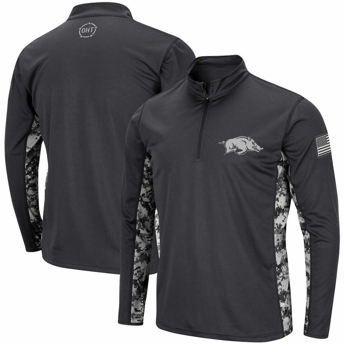 Colosseum Men's Charcoal Arkansas Razorbacks OHT Military Appreciation Digi Camo Quarter-Zip Jacket 2 Colosseum Men's Charcoal Arkansas Razorbacks OHT Military Appreciation Digi Camo Quarter-Zip Jacket - Image 2