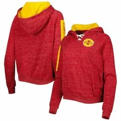 Colosseum Women's Cardinal Iowa State Cyclones The Devil Speckle Lace-Placket Raglan Pullover Hoodie
