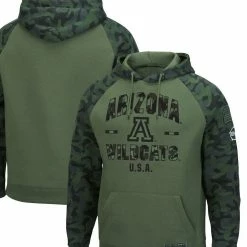 Colosseum Men's Olive/Camo Arizona Wildcats OHT Military Appreciation Raglan Pullover Hoodie