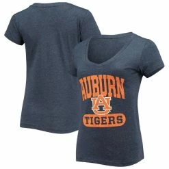 Colosseum Women's Heathered Navy Auburn Tigers Core Playbook Pillbox V-Neck T-Shirt