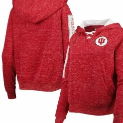 Colosseum Women's Crimson Indiana Hoosiers The Devil Speckle Lace-Placket Raglan Pullover Hoodie