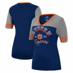 Colosseum Women's Navy/Heathered Gray Auburn Tigers There You Are V-Neck T-Shirt