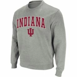 Men's Colosseum Heather Gray Indiana Hoosiers Arch & Logo Crew Neck Sweatshirt -Colosseum Shop DSCO1146832213 1927 ALT2