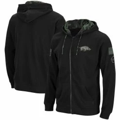 Colosseum Men's Black Arkansas Razorbacks OHT Military Appreciation Waffle Full-Zip Hoodie