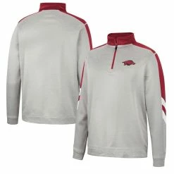 Colosseum Men's Gray/Cardinal Arkansas Razorbacks Bushwood Fleece Quarter-Zip Jacket