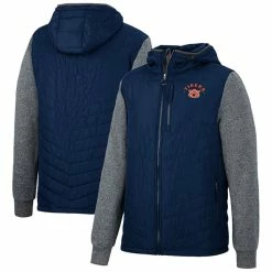 Colosseum Men's Navy/Charcoal Auburn Tigers Course Herringbone Full-Zip Hoodie
