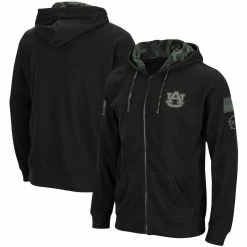 Colosseum Men's Black Auburn Tigers OHT Military Appreciation Waffle Full-Zip Hoodie