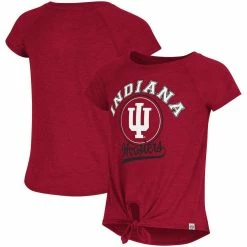 Colosseum Girls Youth Crimson Indiana Hoosiers Salt Tie-Front Raglan T-Shirt