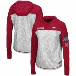 Colosseum Women's Gray/Cardinal Arkansas Razorbacks OHT Military Appreciation Mission Arctic Camo Hoodie Long Sleeve T-Shirt