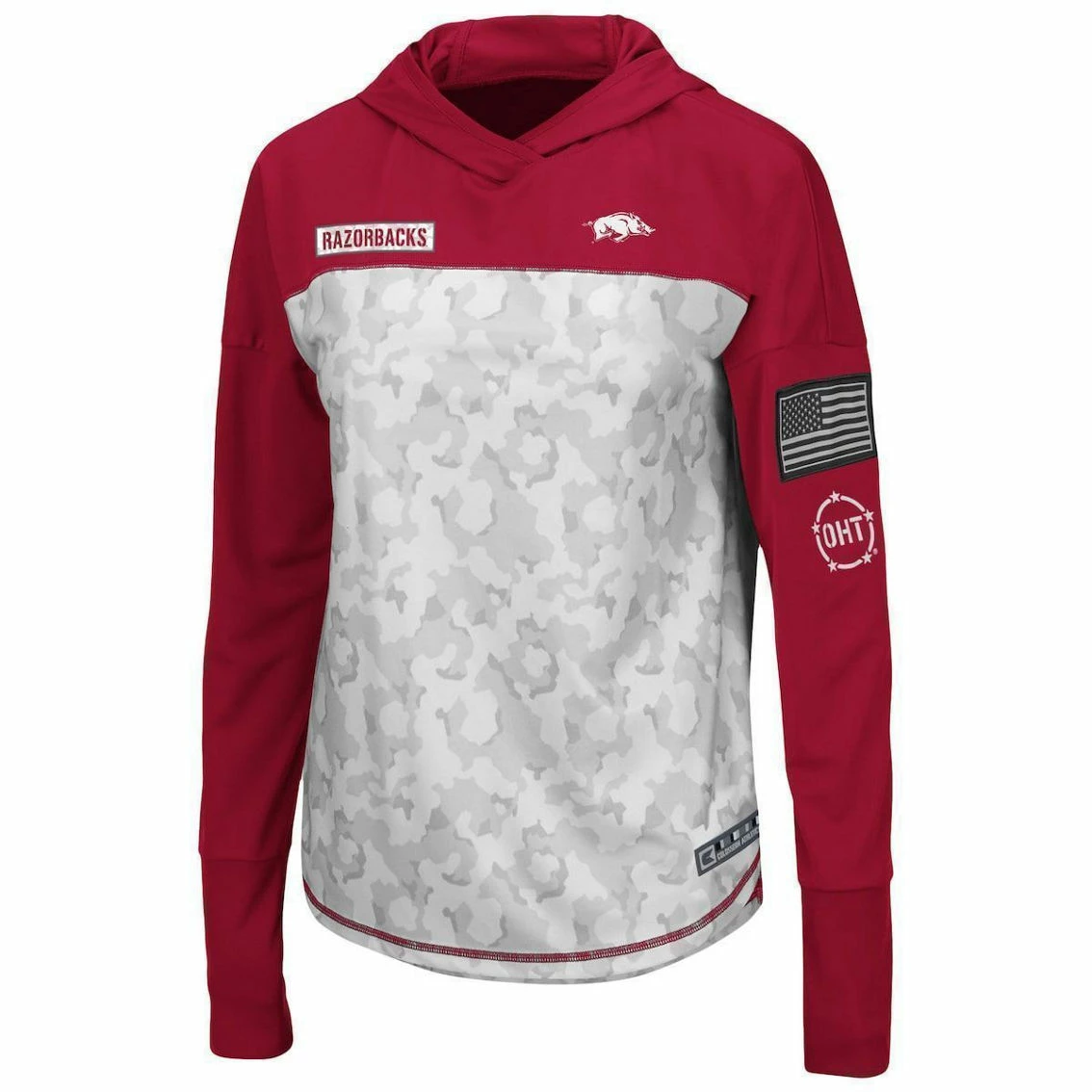 Colosseum Women's Gray/Cardinal Arkansas Razorbacks OHT Military Appreciation Mission Arctic Camo Hoodie Long Sleeve T-Shirt 3 Colosseum Women's Gray/Cardinal Arkansas Razorbacks OHT Military Appreciation Mission Arctic Camo Hoodie Long Sleeve T-Shirt - Image 3
