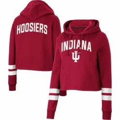 Colosseum Women's Crimson Indiana Hoosiers Throwback Stripe Cropped Pullover Hoodie