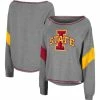 Women's Colosseum Heather Gray Iowa State Cyclones Amped Chevron Stripe Raglan Boat Neck Pullover Sweatshirt