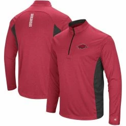 Colosseum Men's Heathered Cardinal/Black Arkansas Razorbacks Audible Windshirt Quarter-Zip Pullover Jacket