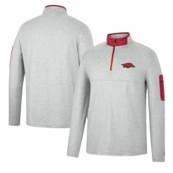Colosseum Men's Heathered Gray/Cardinal Arkansas Razorbacks Country Club Windshirt Quarter-Zip Jacket