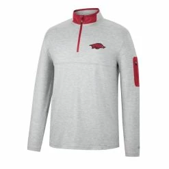 Colosseum Men's Heathered Gray/Cardinal Arkansas Razorbacks Country Club Windshirt Quarter-Zip Jacket -Colosseum Shop DSCO1148306976 1927 ALT2
